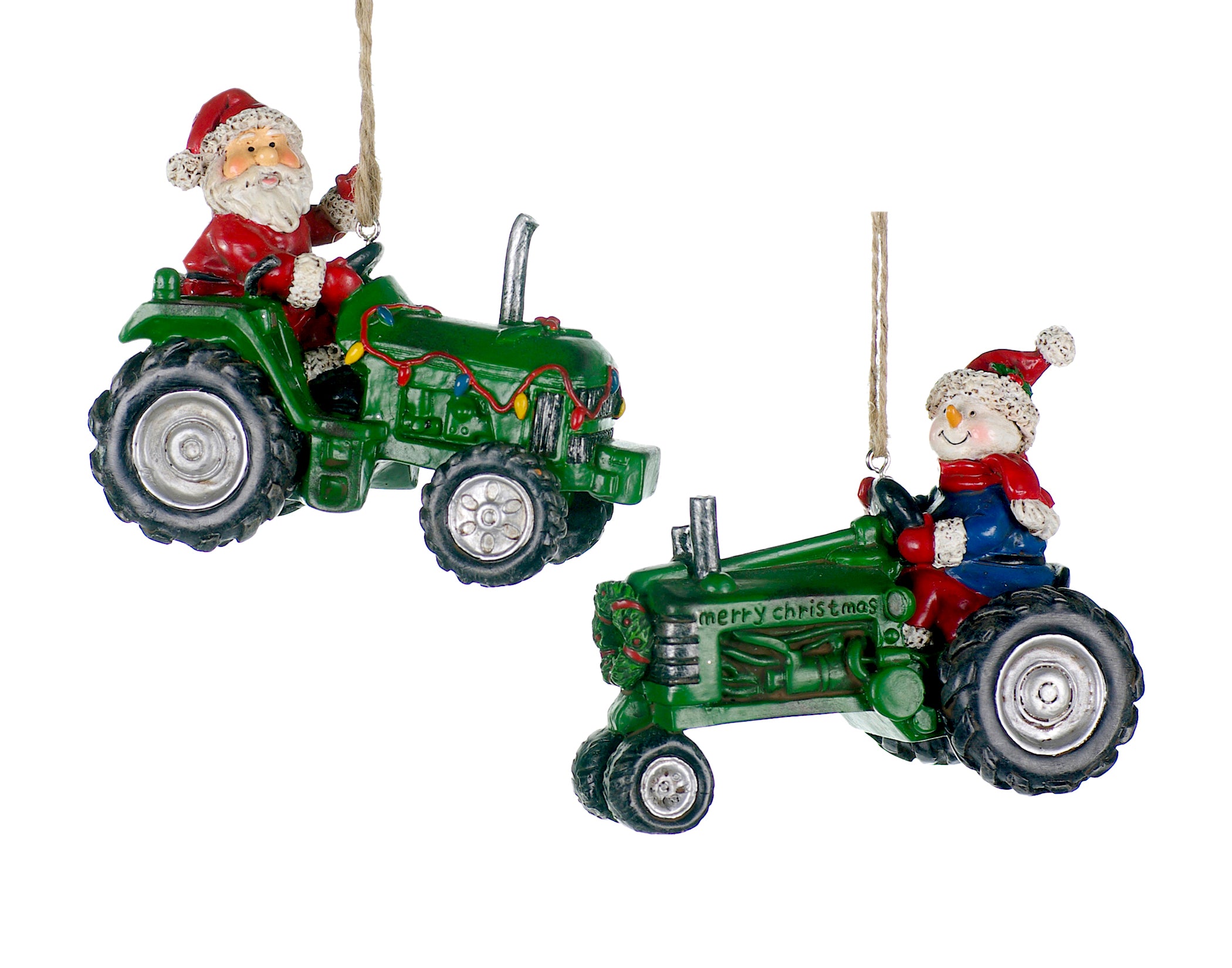Santa On Tractor Ornament