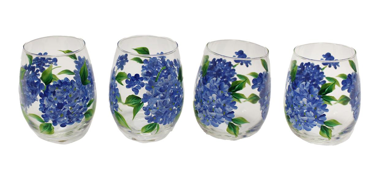 Blue Flower Wine Glass