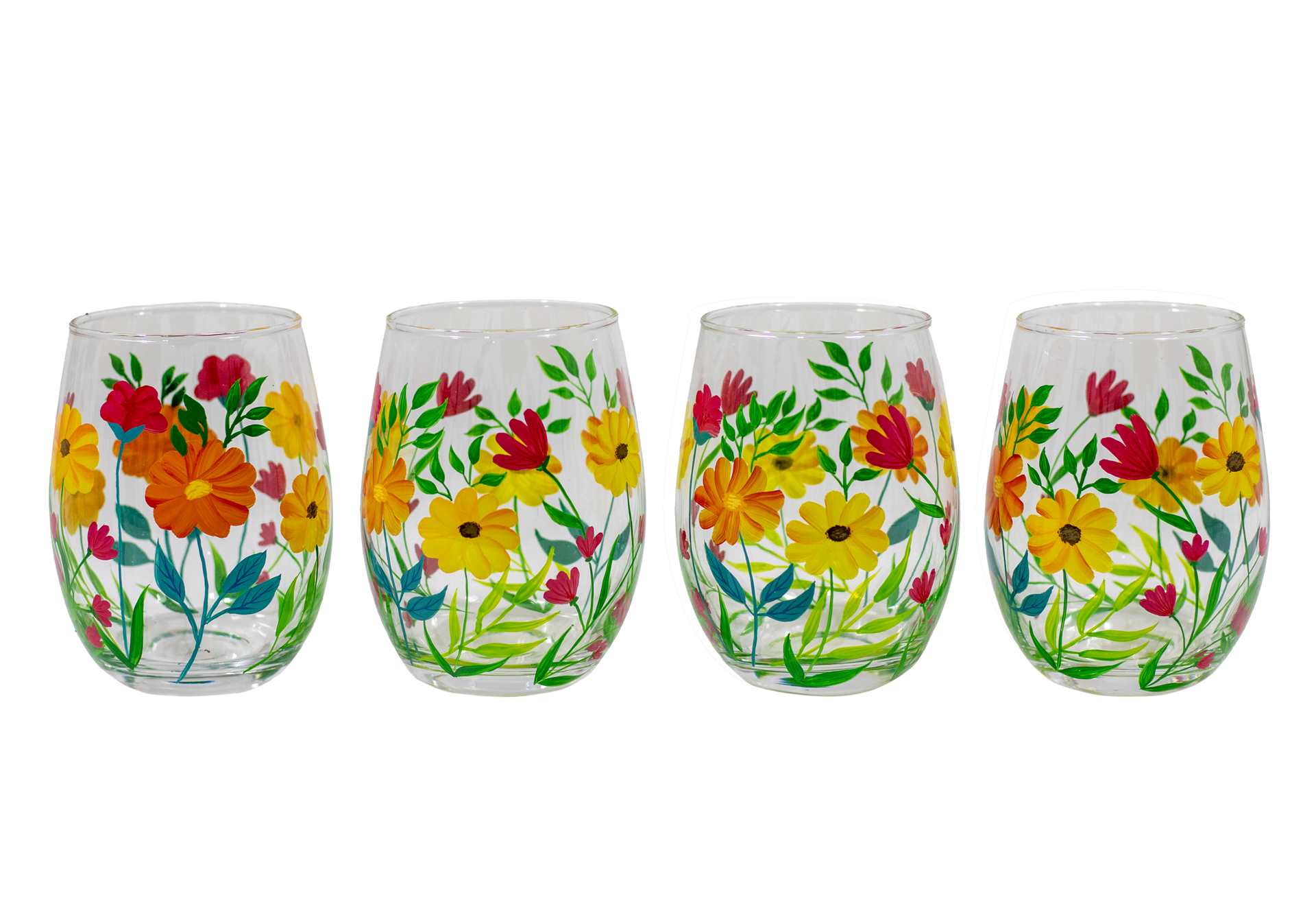 Multi Flower Stemless Wine Glass