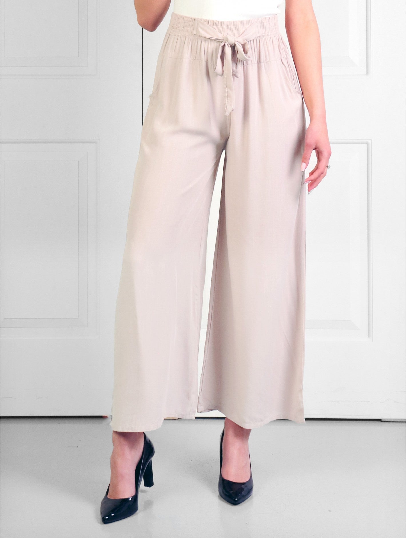 Solid Colour Wide Leg Pants