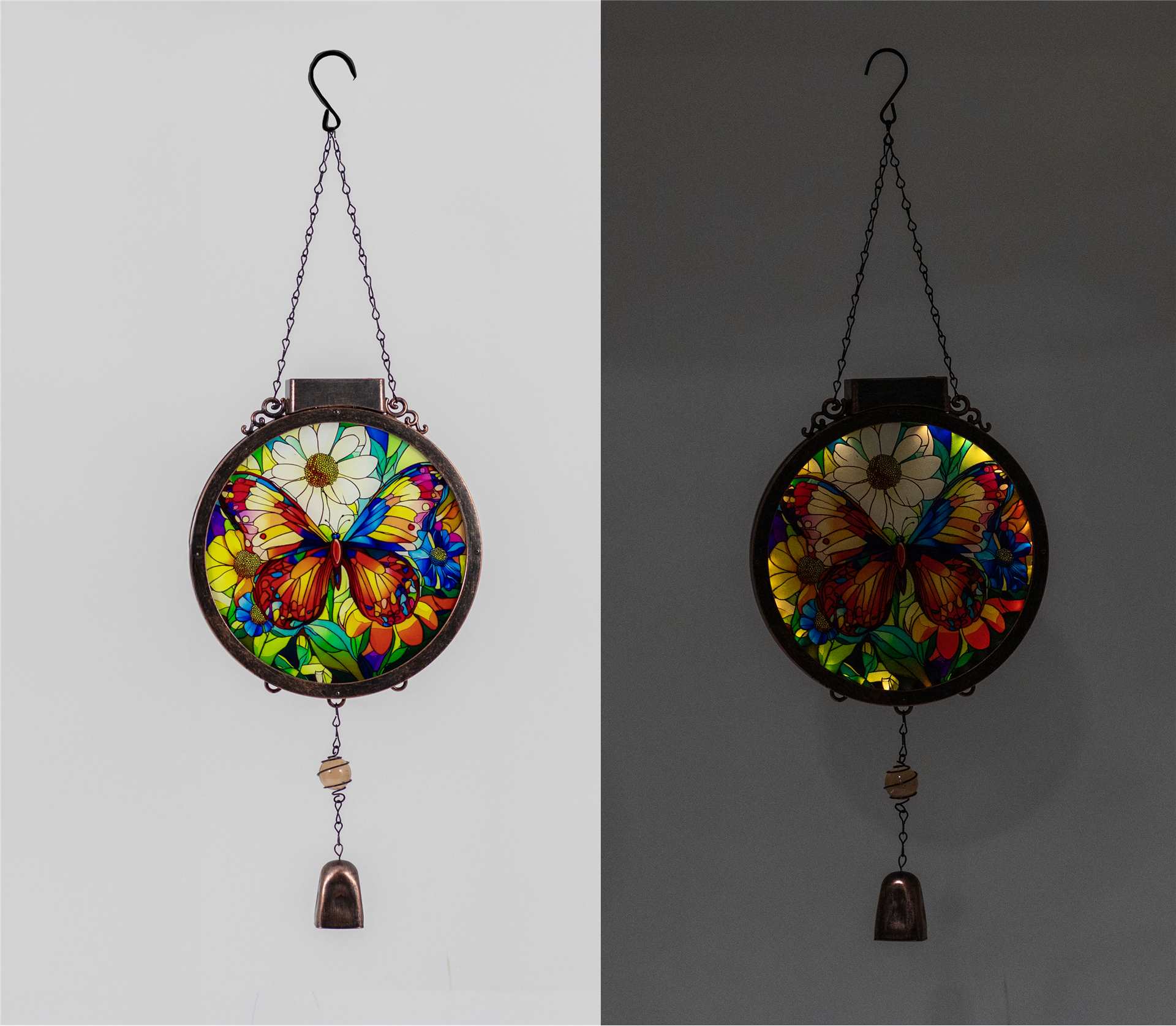 Solar Wind Chime with Stained Glass Butterfly