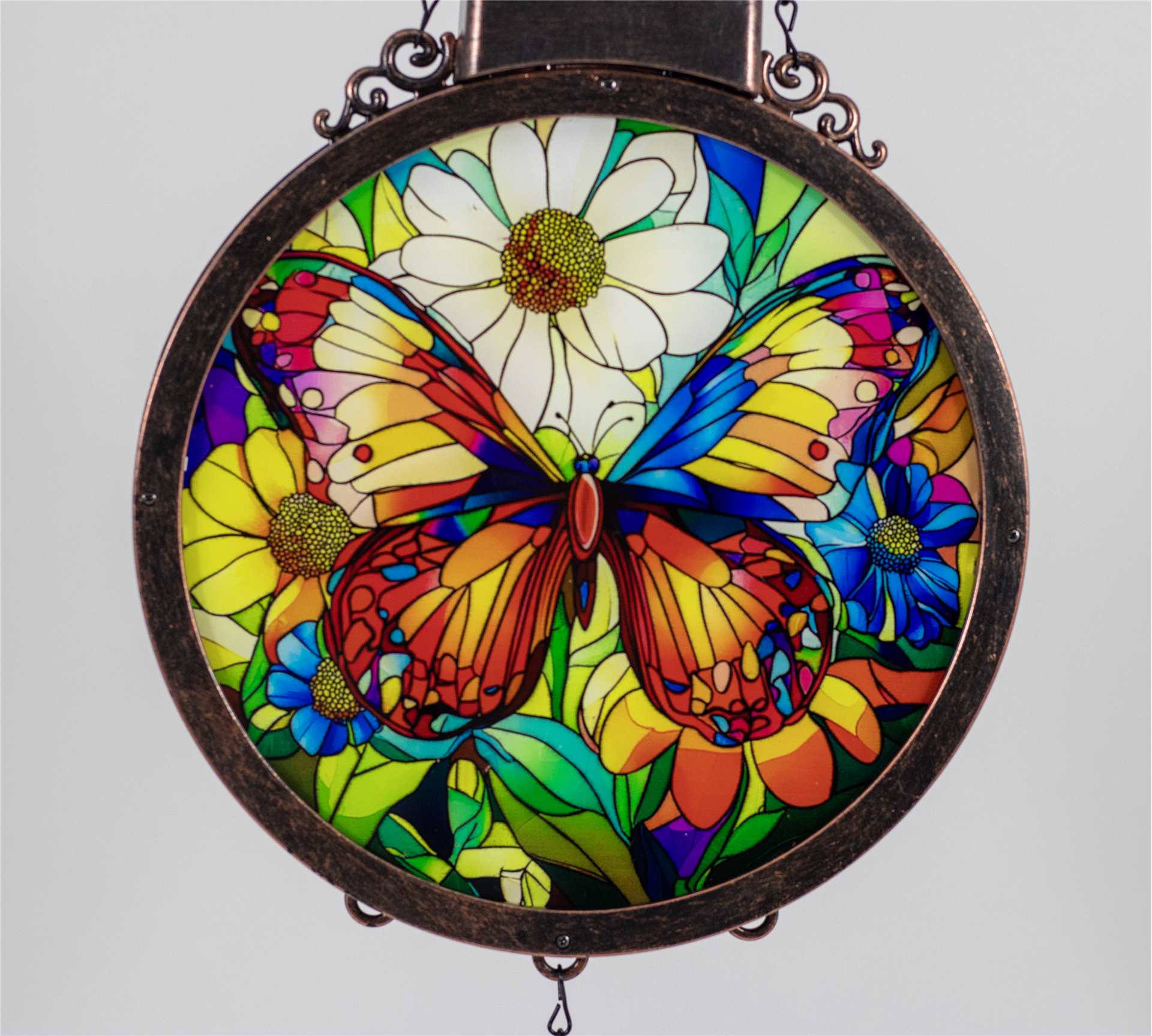 Solar Wind Chime with Stained Glass Butterfly