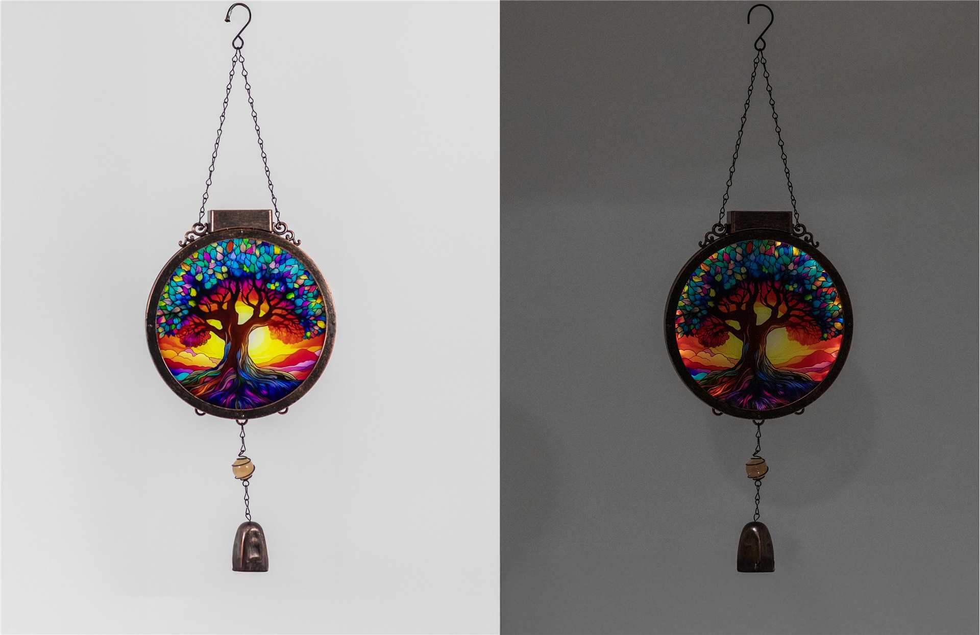 Solar Wind Chime with Stained Glass Tree