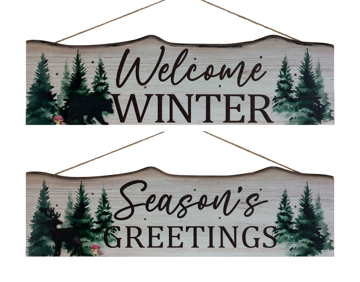 Winter Trees and Greetings Sign