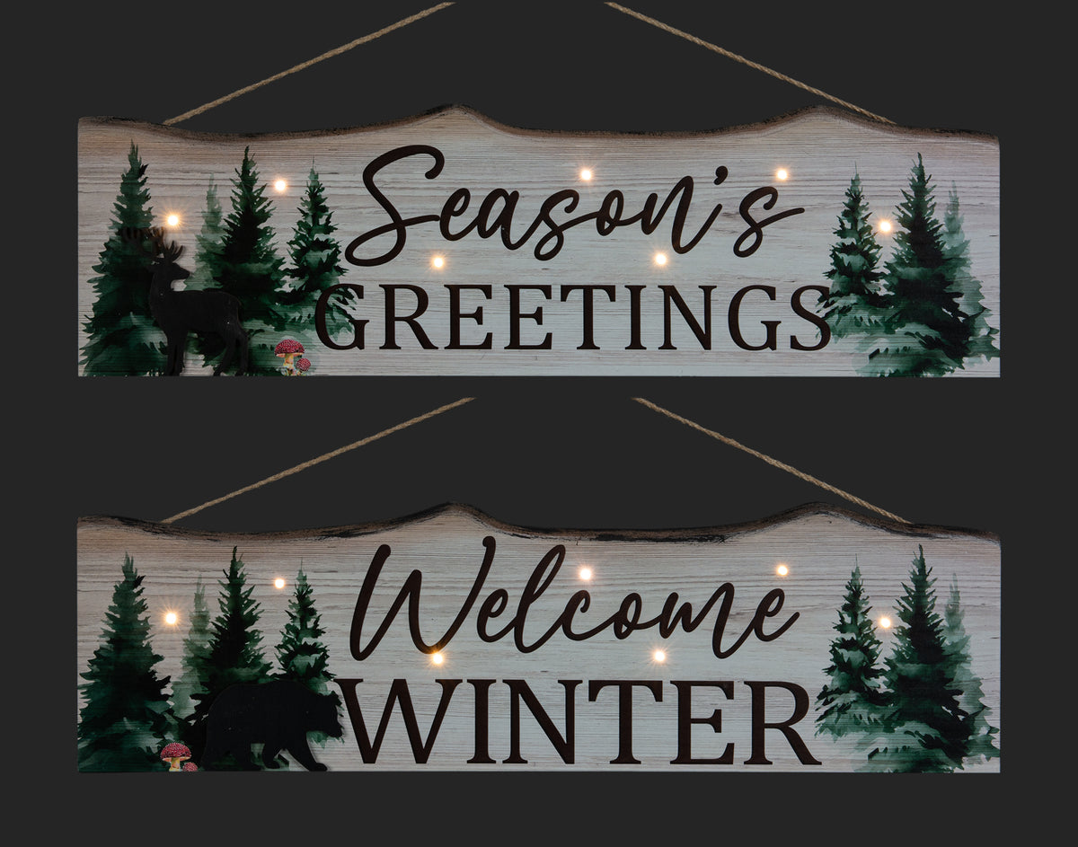 Winter Trees and Greetings Sign