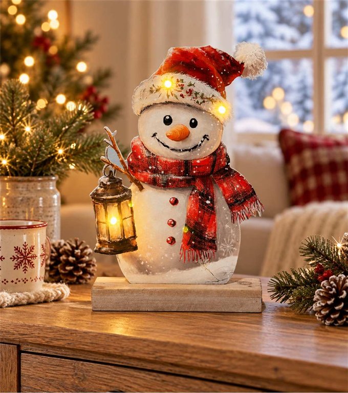 Snowman Table Decor with Wooden Base