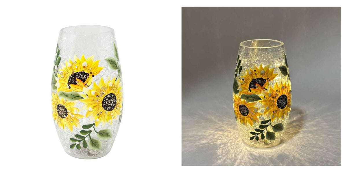 Sunflowers Crackle Glass Lamp