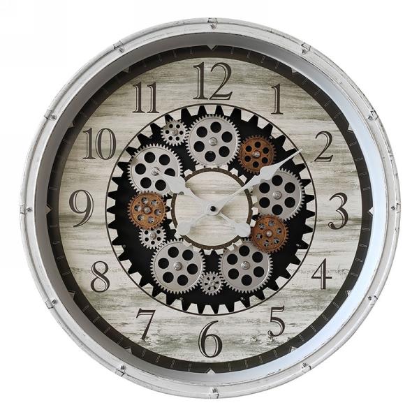 White Trim Wall Clock with Gears