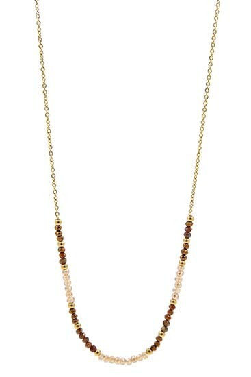 Long Gold Necklace With Hanging Stone.
