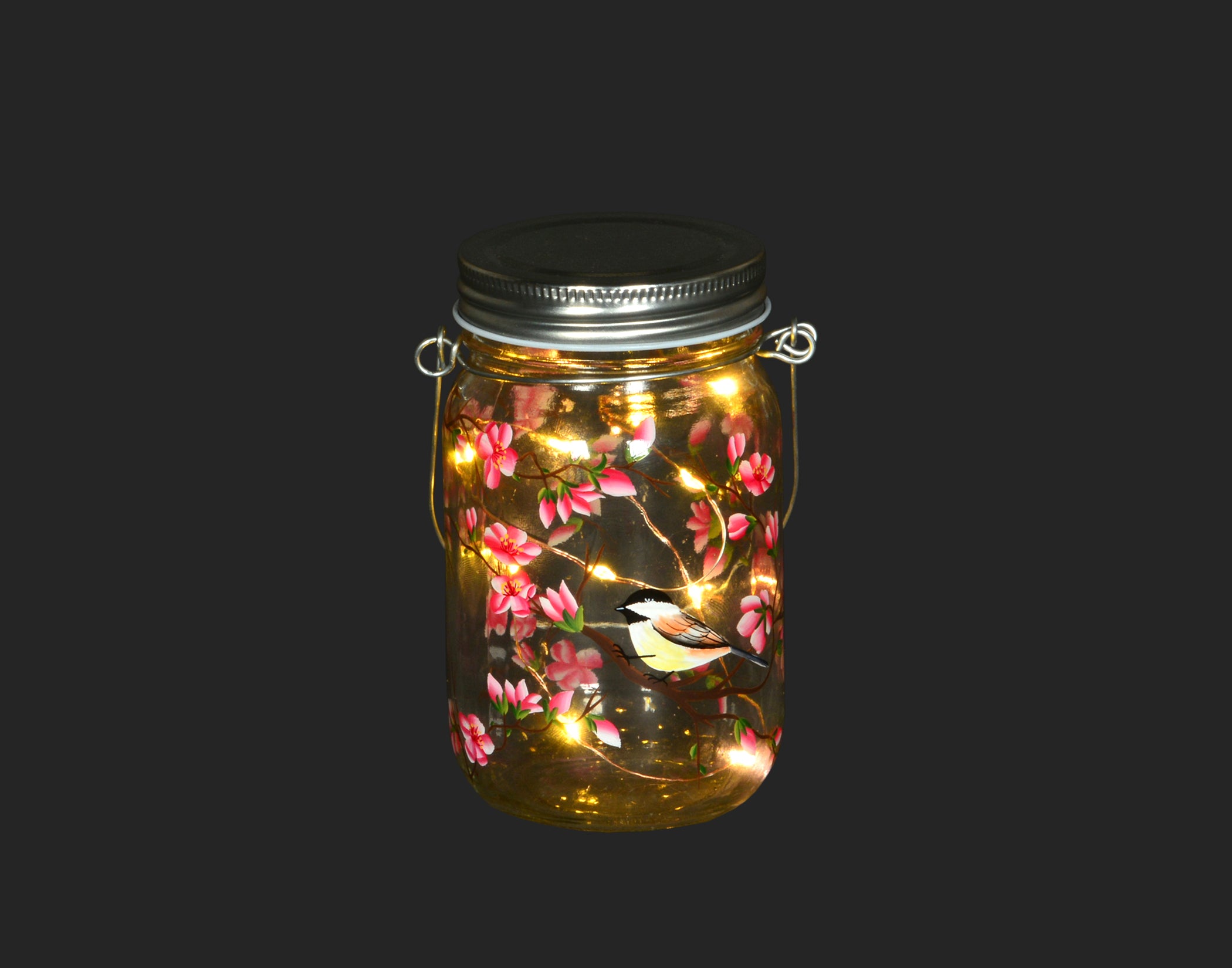LED Jar - Blossoms and Chickadees