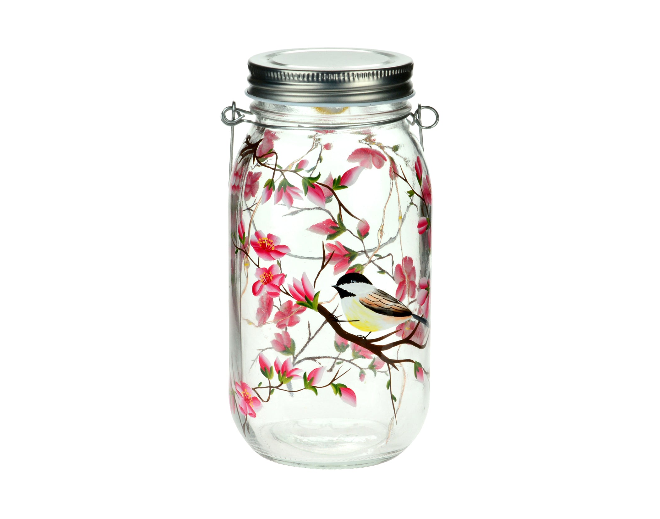 LED Jar - Blossoms and Chickadees