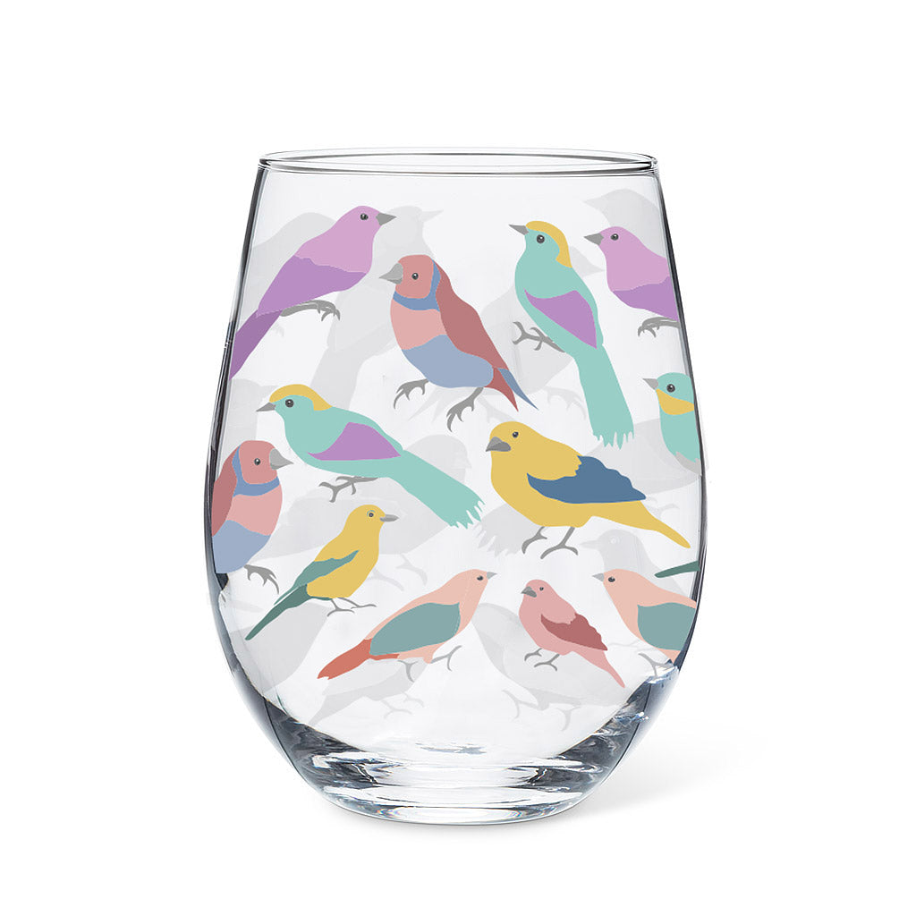 Pastel Birds Wine Glass