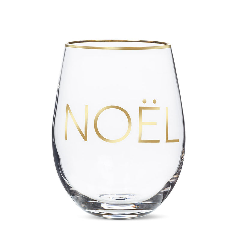 Gold Noel Stemless Wine Glass 5"H (14oz)
