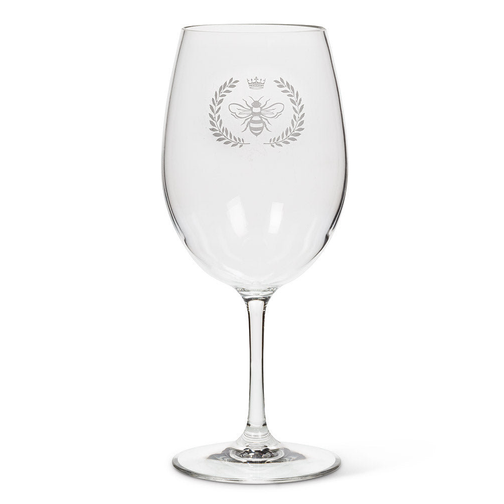 Frosted Bee in Crest Wine Glass