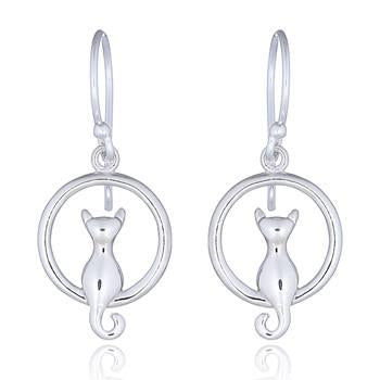 Lounging Cat Earrings, Sterling Silver