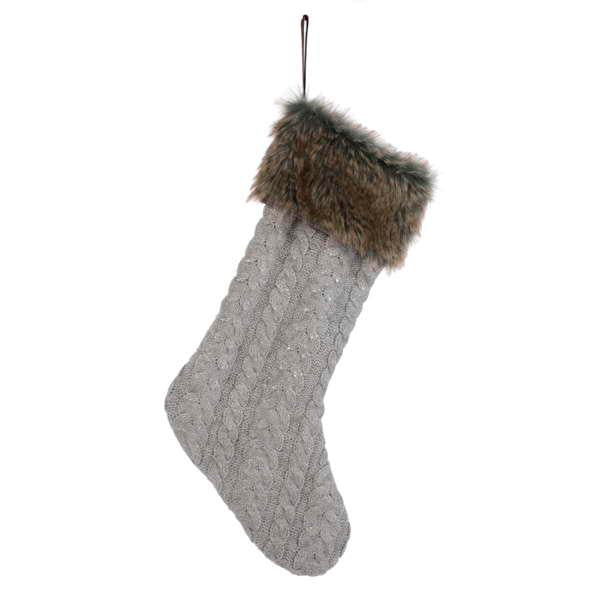 Grey Glitter Stocking with Faux Fur