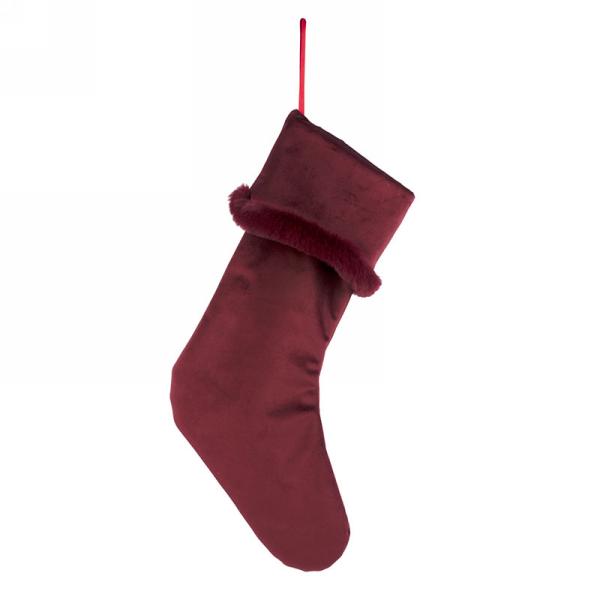 Burgundy Suedette Stocking with Faux Fur