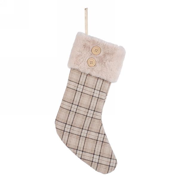 Plaid Stocking with Faux Fur