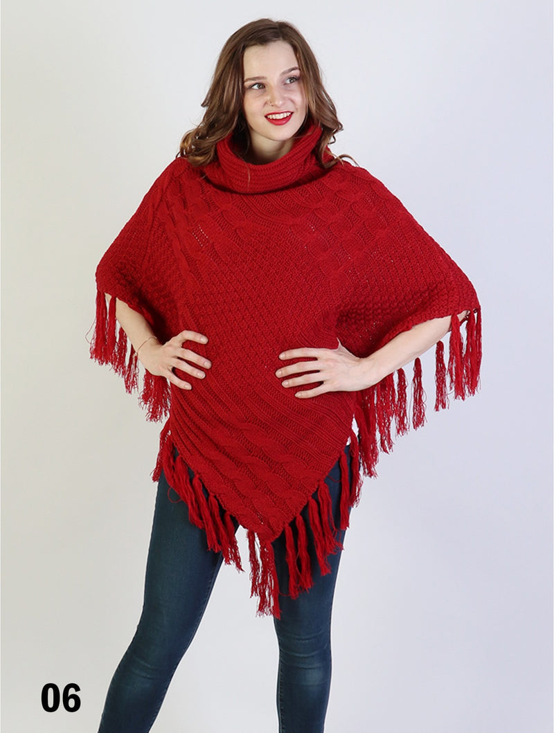 Cowl Neck Cape/Poncho with Fringes