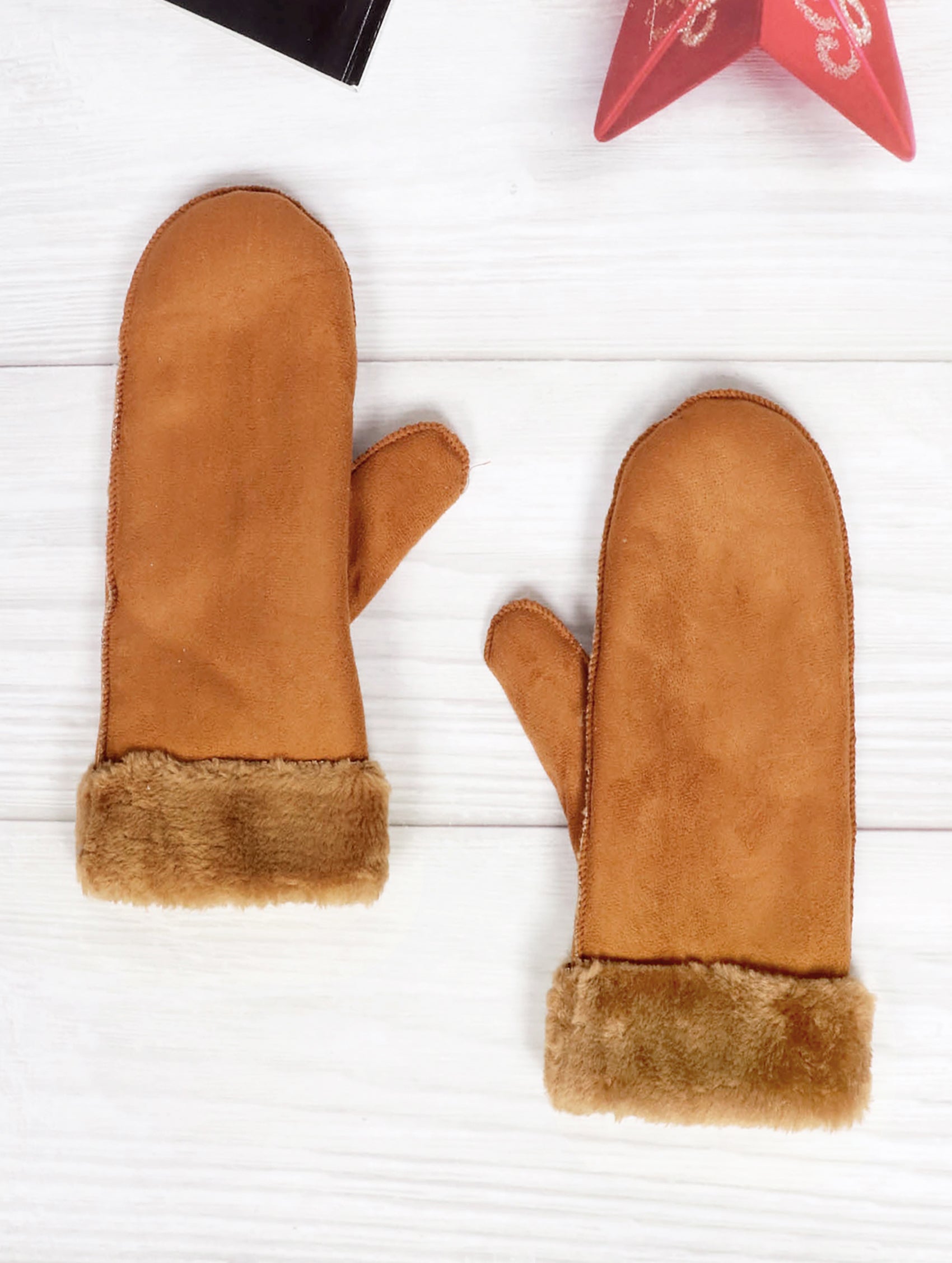 Suede Mitten with Faux Fur Lining