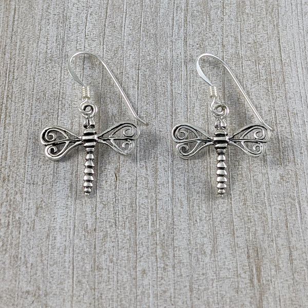 Dragonfly Earrings with Swirl Wings, Earrings, Sterling Silver