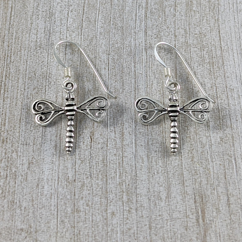 Dragonfly Earrings with Swirl Wings, Earrings, Sterling Silver