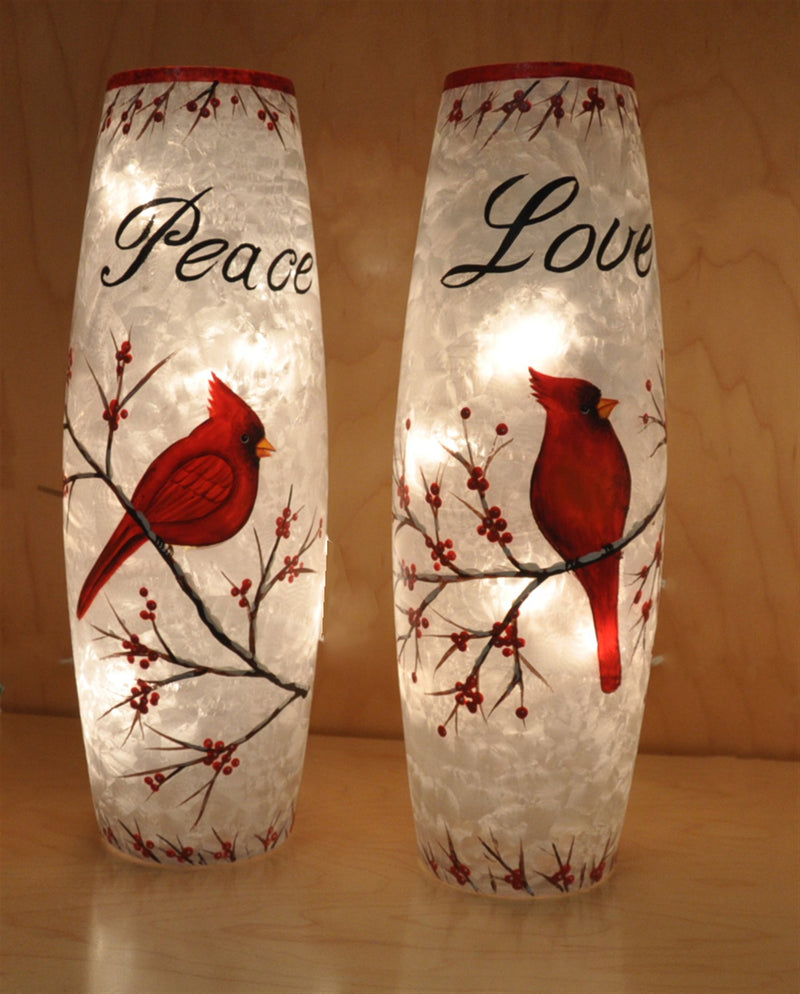 Glass Lantern - Cardinal - Peace or Love