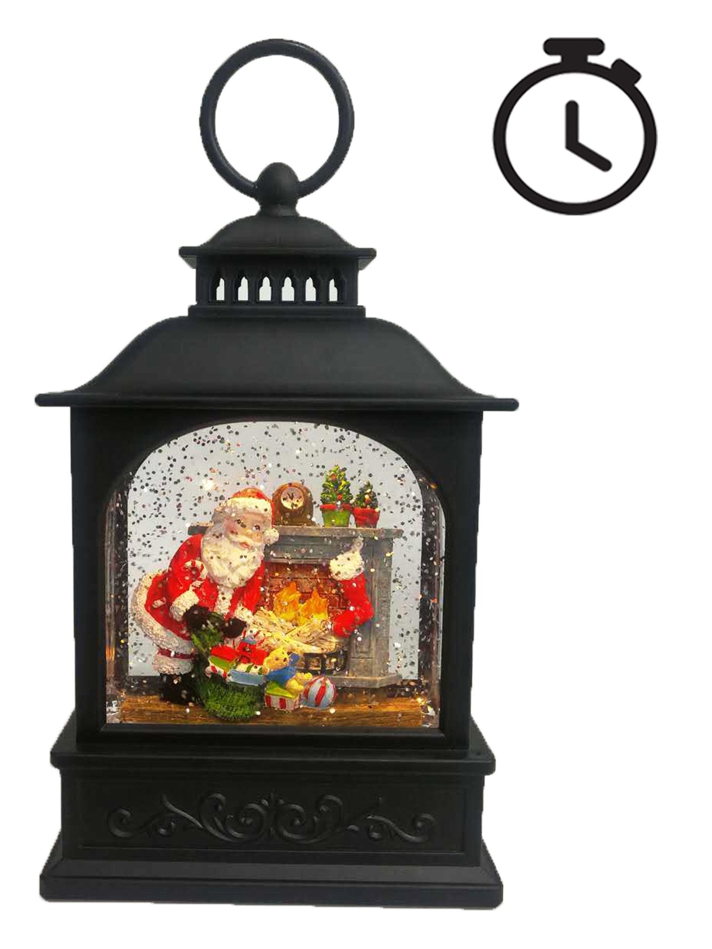 LED Lantern: Santa at Fireplace