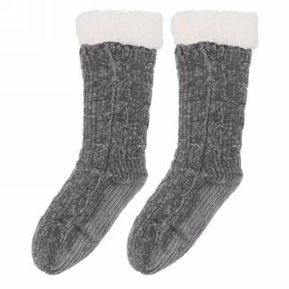 Dark Grey Reading Socks with Faux Fur Trim
