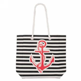 Striped Beach Bag with Red Anchor