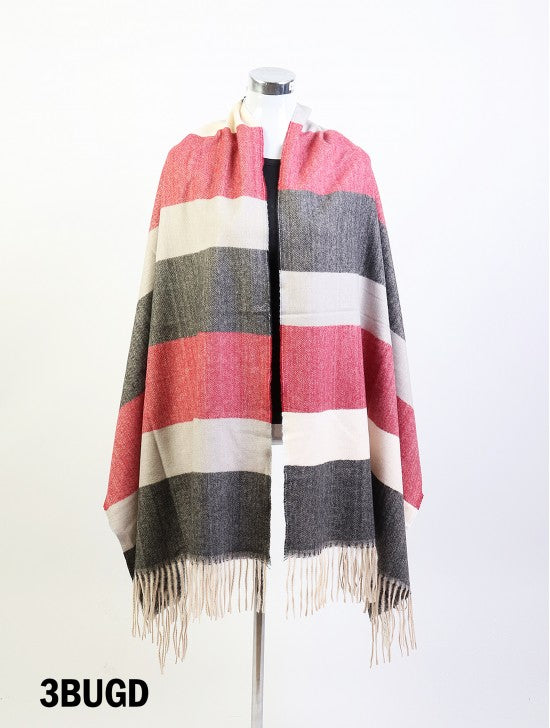 Horizontal Colour Block Scarf with Tassels