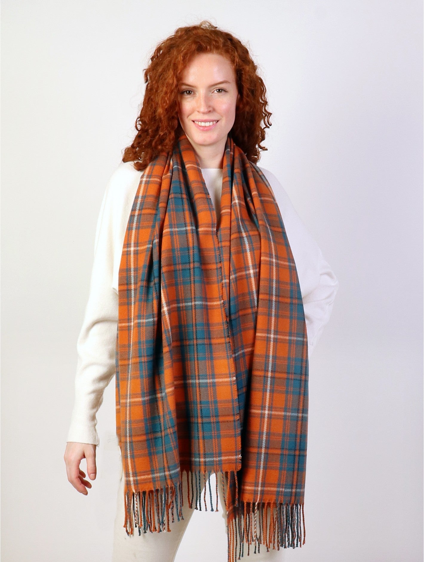 Plaid Scarf with 'Good Luck' Label