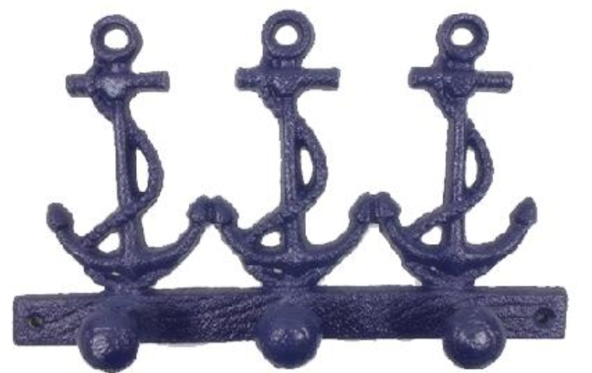 Set of 3 Black Enamel Cast Iron Ship's Anchor Shaped Decorative Wall Hooks,  One Size - Pay Less Super Markets