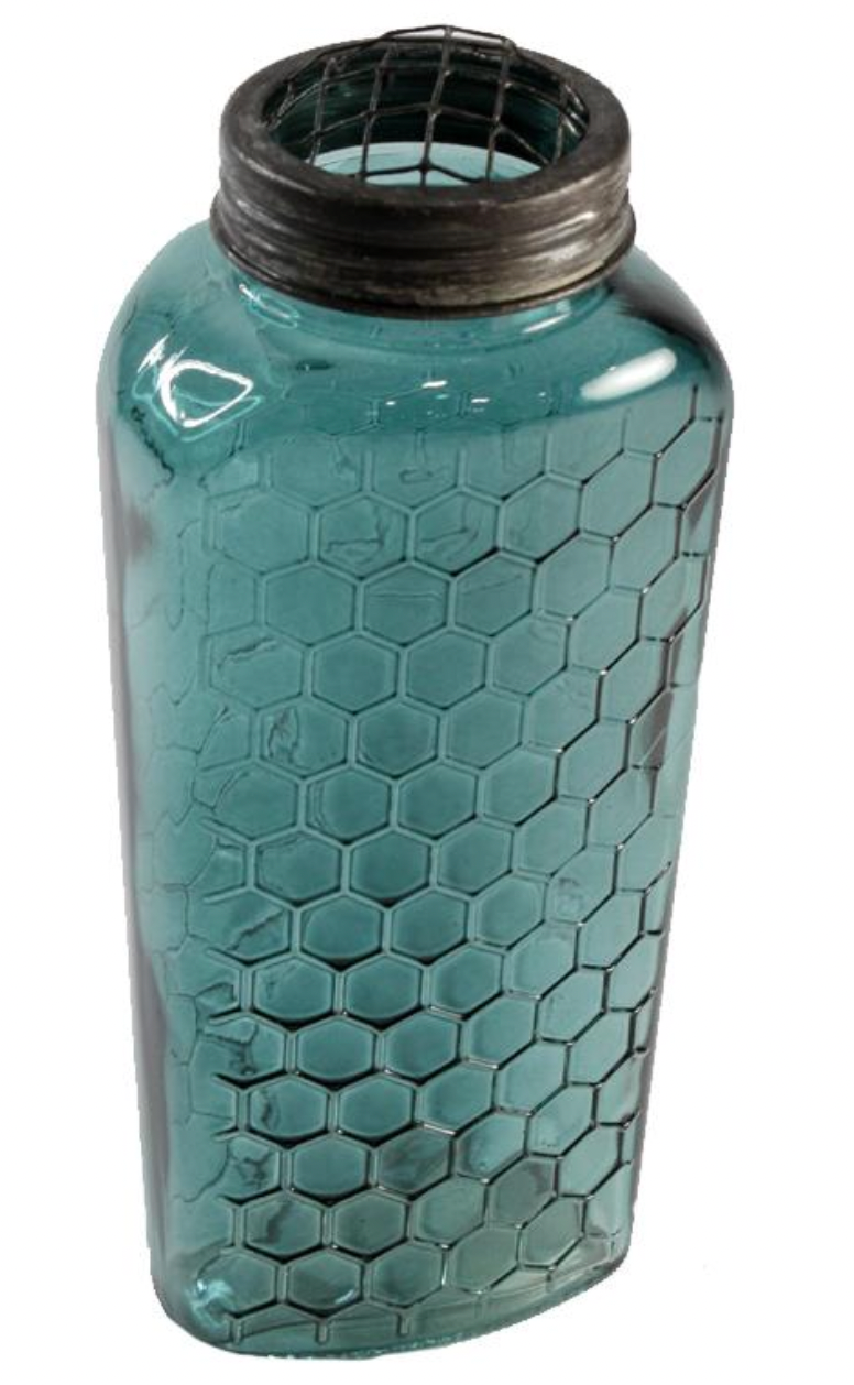 Turquoise Floral Glass Vase