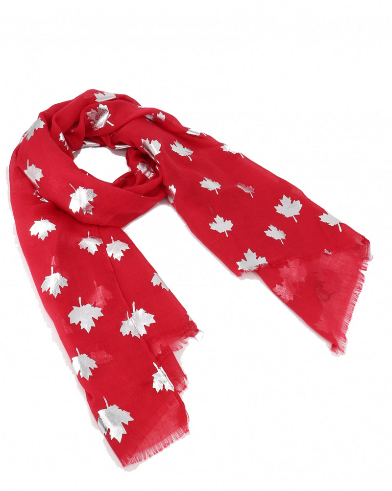 Foil Maple Leaf Print Scarf