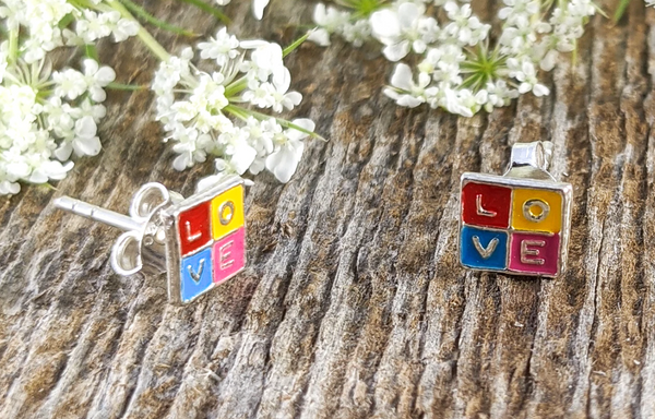 Colourful LOVE Sterling Silver Studs