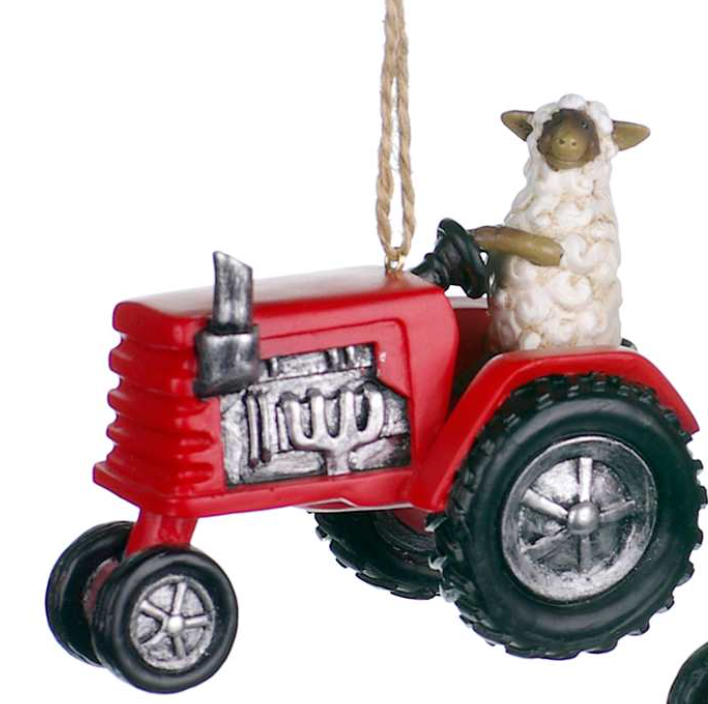 Santa and Sheep Tractor Ornament