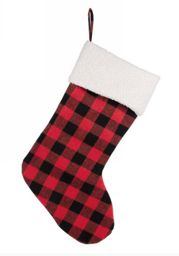 Red Plaid Stocking with Fur