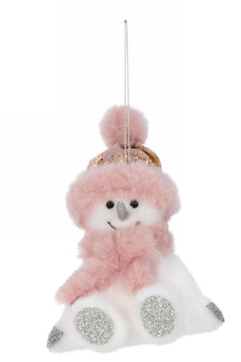 Pink & White Snowman Ornament