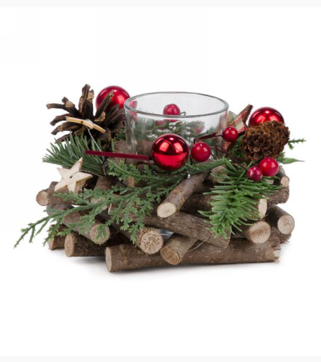 Pine and Berry Wood Votive Holder