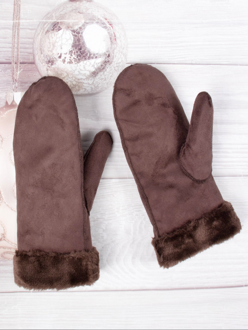 Suede Mitten with Faux Fur Lining