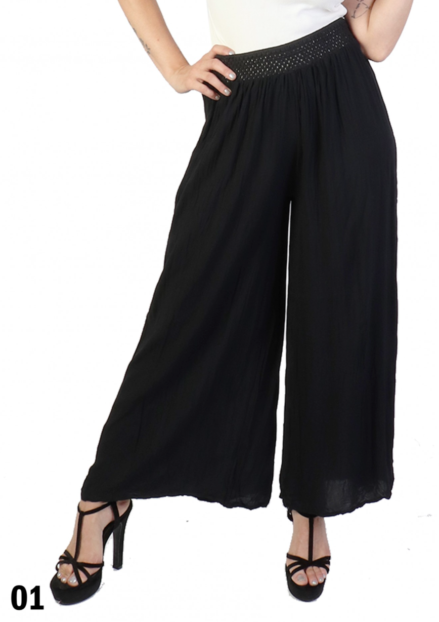 Solid Colour Wide Leg Pants