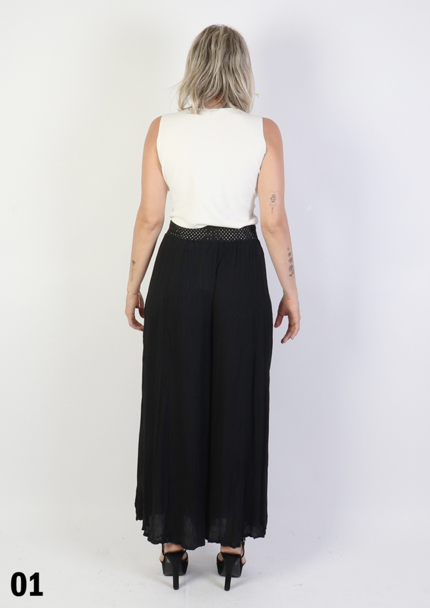 Solid Colour Wide Leg Pants