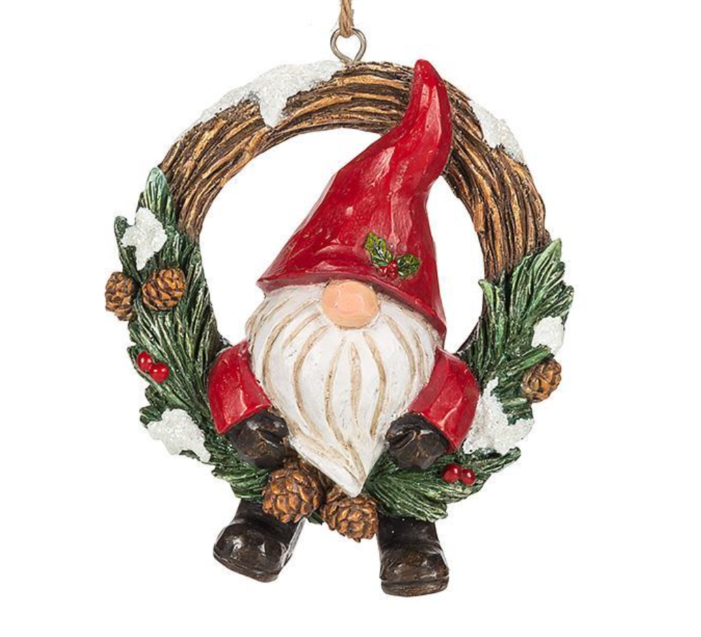 Gnome in Wreath Ornament