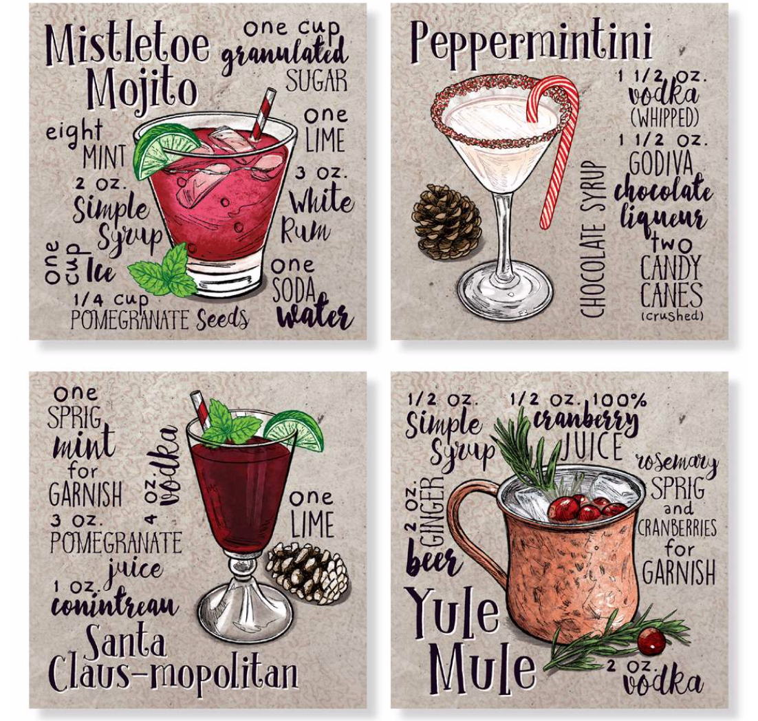 4 Piece Coaster Set with Cork Back