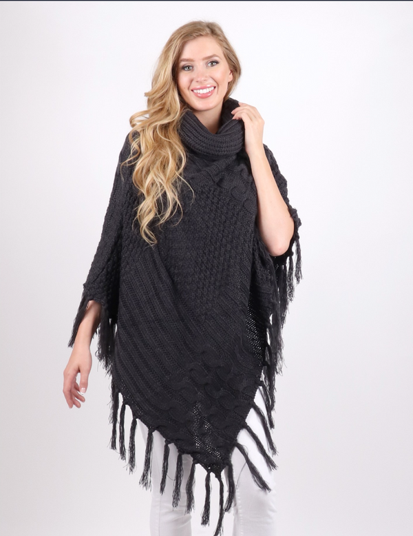 Cowl Neck Cape/Poncho with Fringes