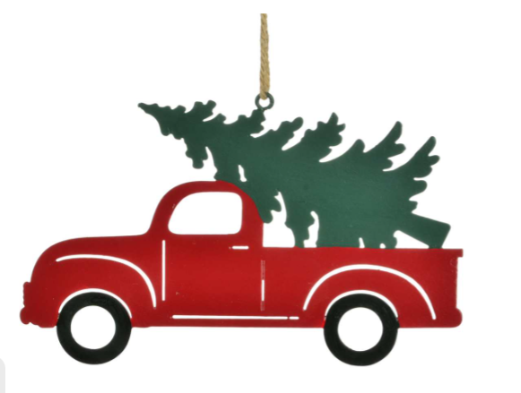 Red Metal Truck with Tree Ornament