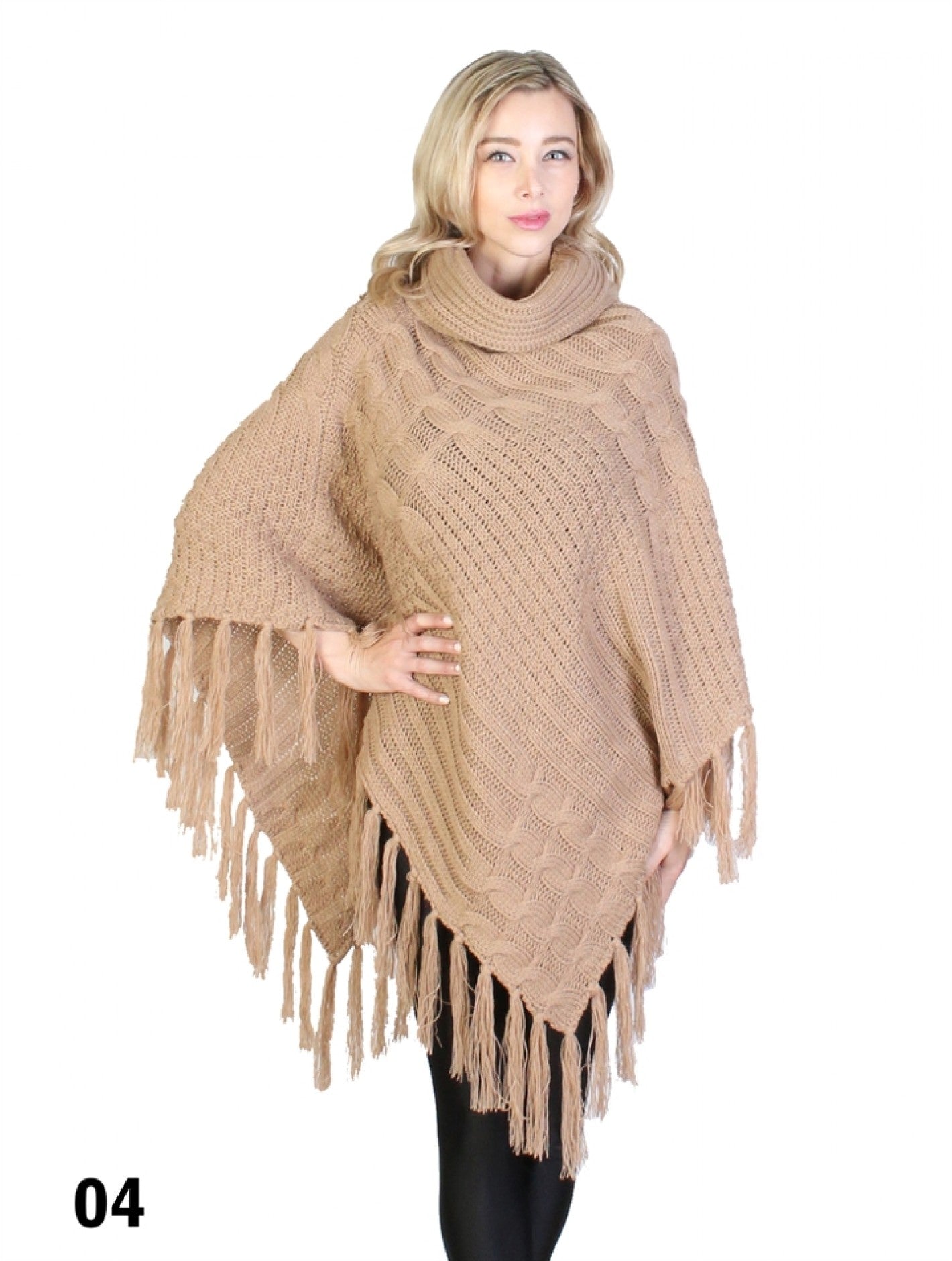 Cowl Neck Cape/Poncho with Fringes Cowl Neck Cape/Poncho with Fringes