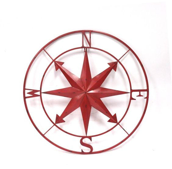 Red Metal Compass Wall Art